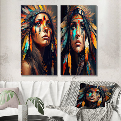«Colorful Native American Woman», 2 pièces sur toile