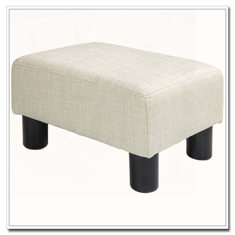 Ottoman Foot Rest Small Foot Stool with Linen Fabric Upholstery and Plastic Legs Cube Ottoman for Living Room, Beige