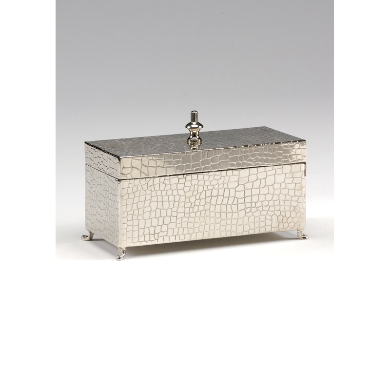 Handmade Nickel Plated Brass Decorative Box with Hide Detail