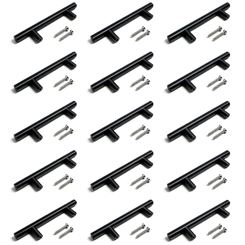 Paquet de 15 poignées d'armoire rondes en acier inoxydable noir mat moderne, poignées de bar, poignées de tiroir et poignées de modèle CPMBXMO0004 Distance entre les trous: 3 3/4 po