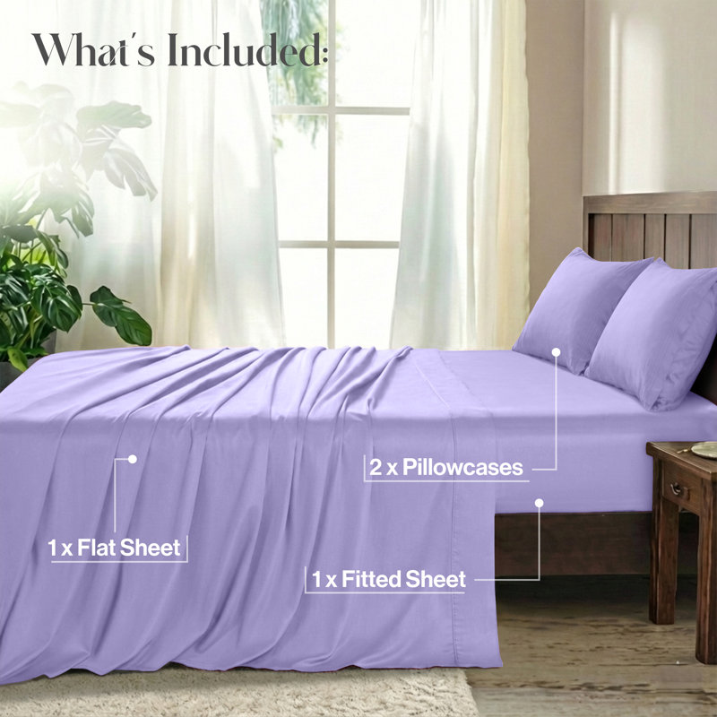 Lux Decor 4-Piece Ultra Soft Microfiber Sheet Set Deep Pocket Fitted Sheet, Wrinkle-Resistant & Easy Care Bedding, Lavender
