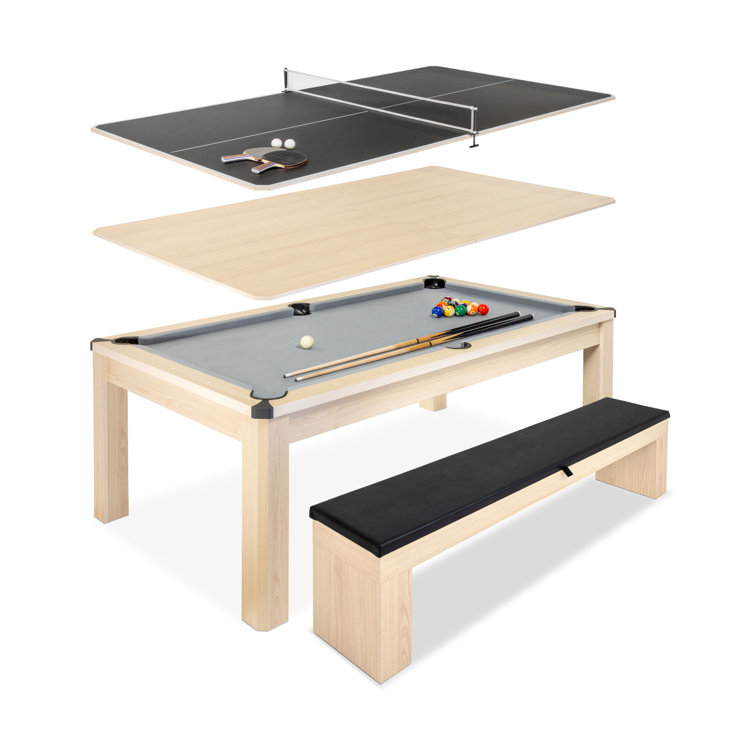 Gosports 7 Ft 3-in-1 Multi Game Pool Table Set with Dining, and Table Tennis Game Includes Bench