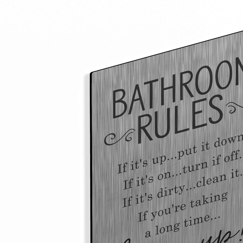 «Bathroom Rules» par Lettred & Lined, art mural en métal, H 16 po x l 12 po