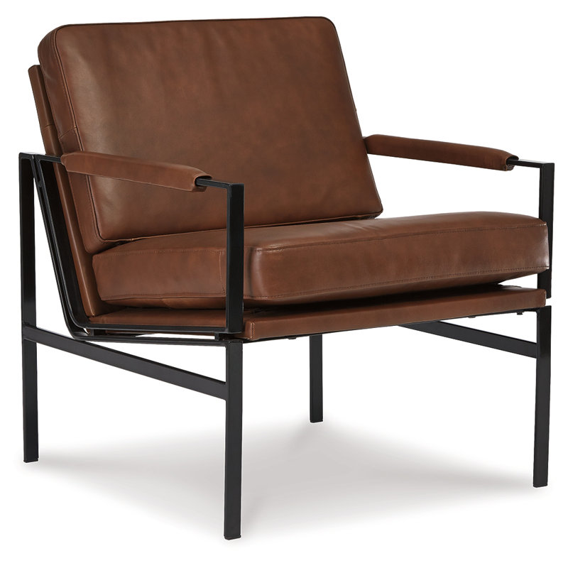 Adalyn 73.66Cm Wide Genuine Leather Armchair, Black, Brown Genuine Leather