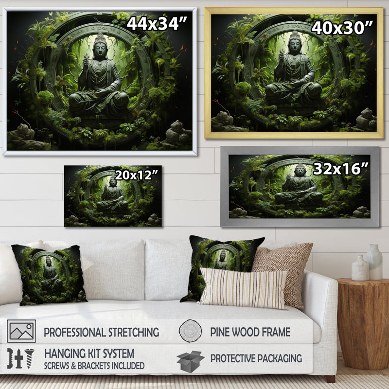 «Buddhism Sacred Mantra I», reproduction d'art sur toile, H 30 po x l 40 po x P 1,5 po, Cadre flottant blanc