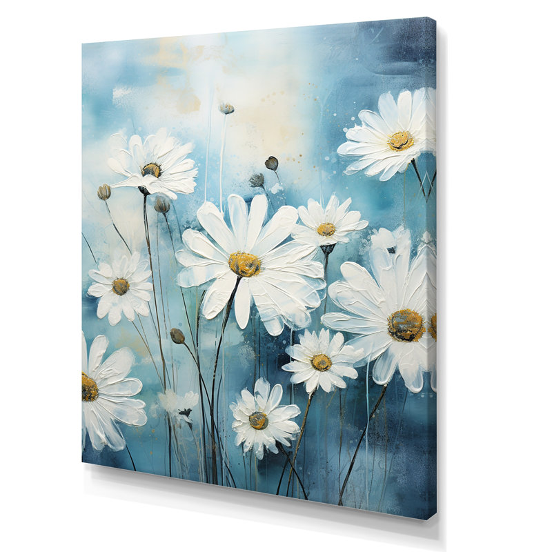 «White Daisy Meadow Elegance II», reproduction sur toile encadrée, H 32 po x l 16 po x P 1 po, Toile tendue