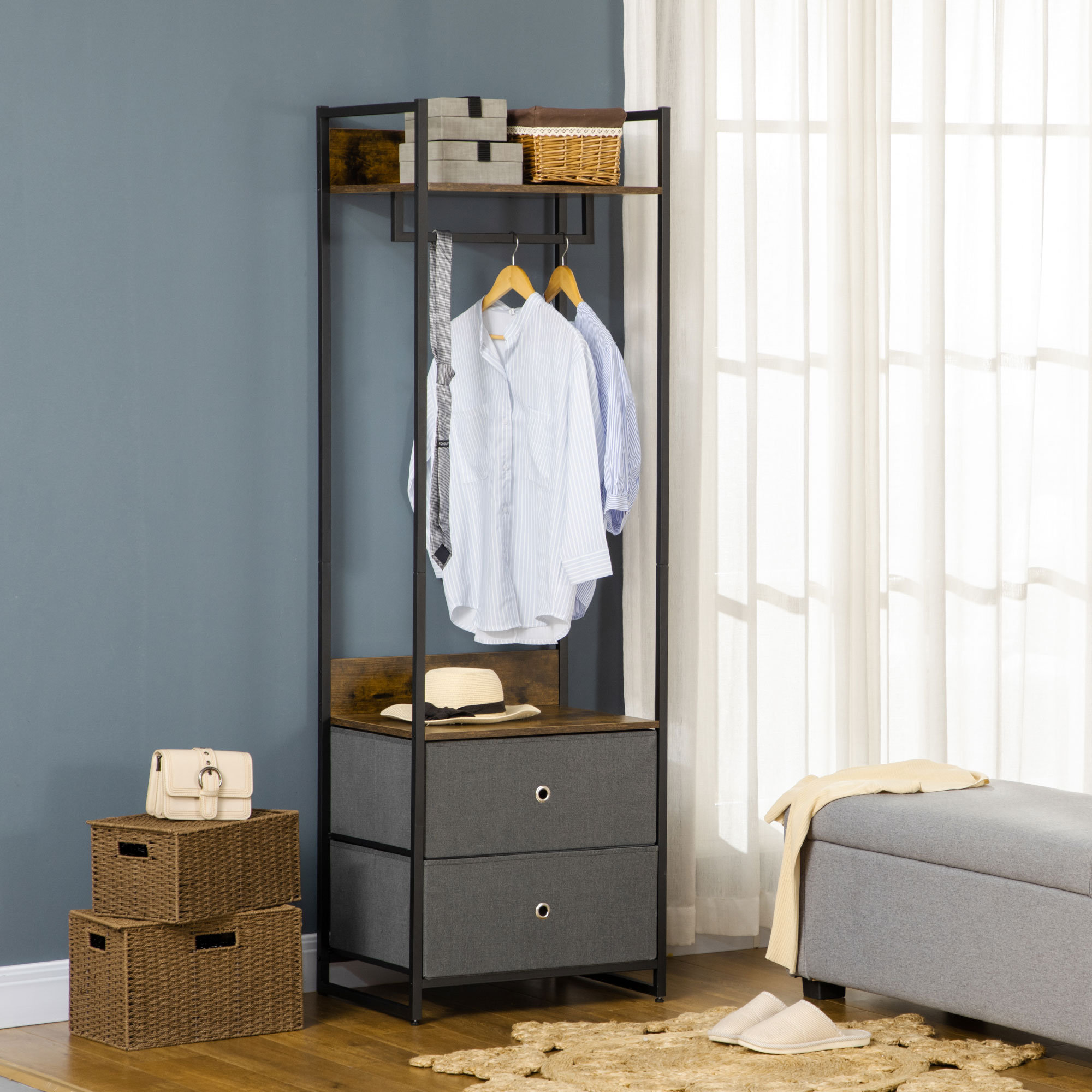 Williston Forge Coat rack with drawers and clothes rail. Coat rack for ...