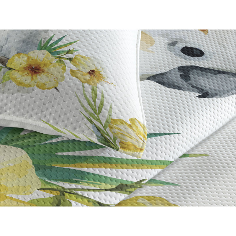 Tropical Parrot and Hibiscus Twin Quilted Bedspread Set