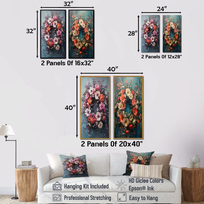 Ensemble de 2 pièces d'art mural couronne rose et bleu, H 28 po x l 24 po, Impression encadrée, Érable