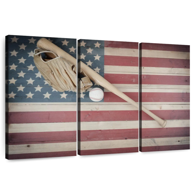 Sireci Baseball On American Flag, 24" H x 38" W