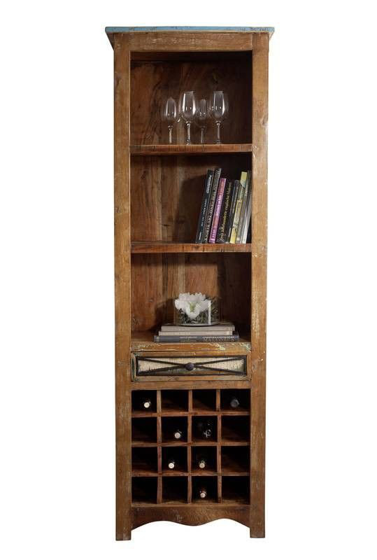 Nature Of Spirit 16 Bottle Solid Wood Floor Wine Bottle & Glass Rack in Brown