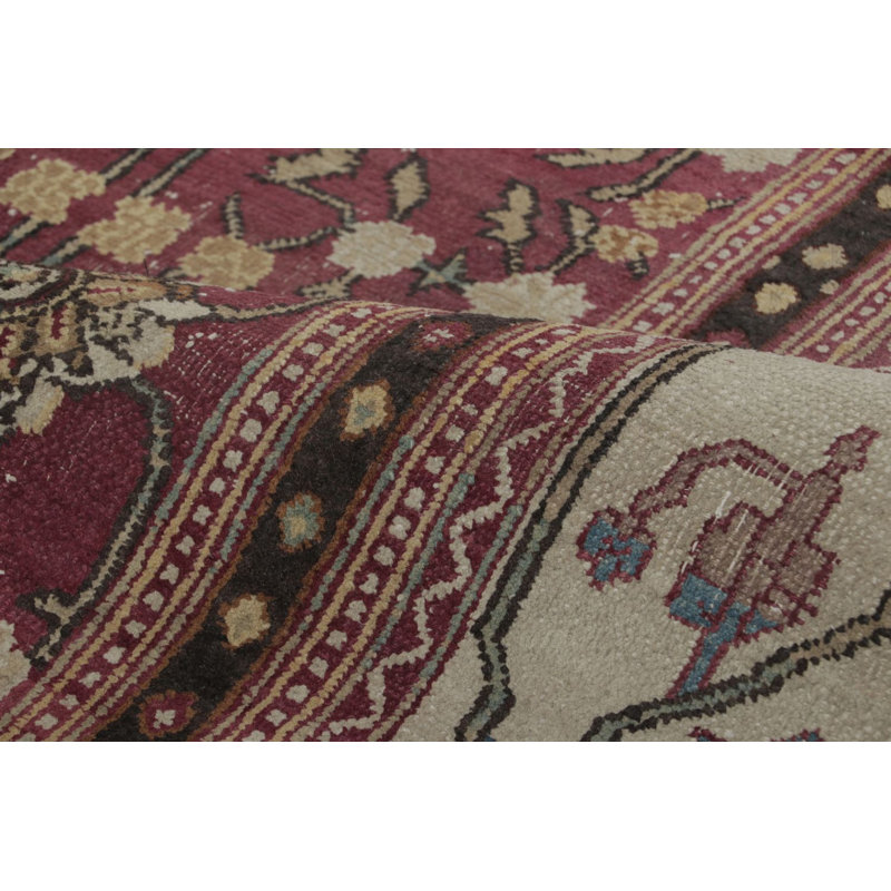 Oversized Antique Agra Rug In Red And Gold With Floral Pattern - Rug & Kilim