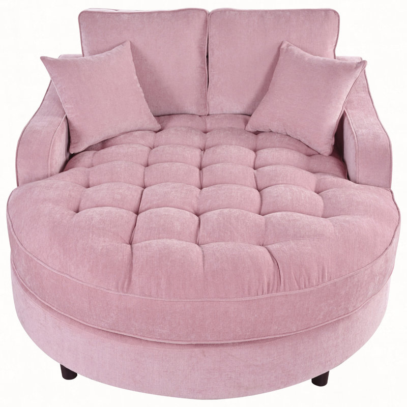 Canapé-lit de 55 po avec méridienne moderne, Chenille rose