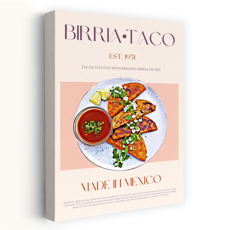 Authentique art mural traditionnel Birria Tacos, H 18 po x l 12 po