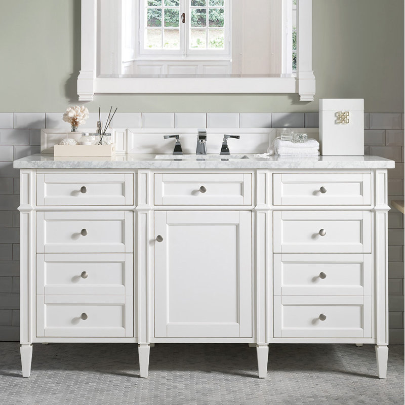 Brittany 60'' W Single Vanity, Carrara White, Saddle Brown, 8" Widespread