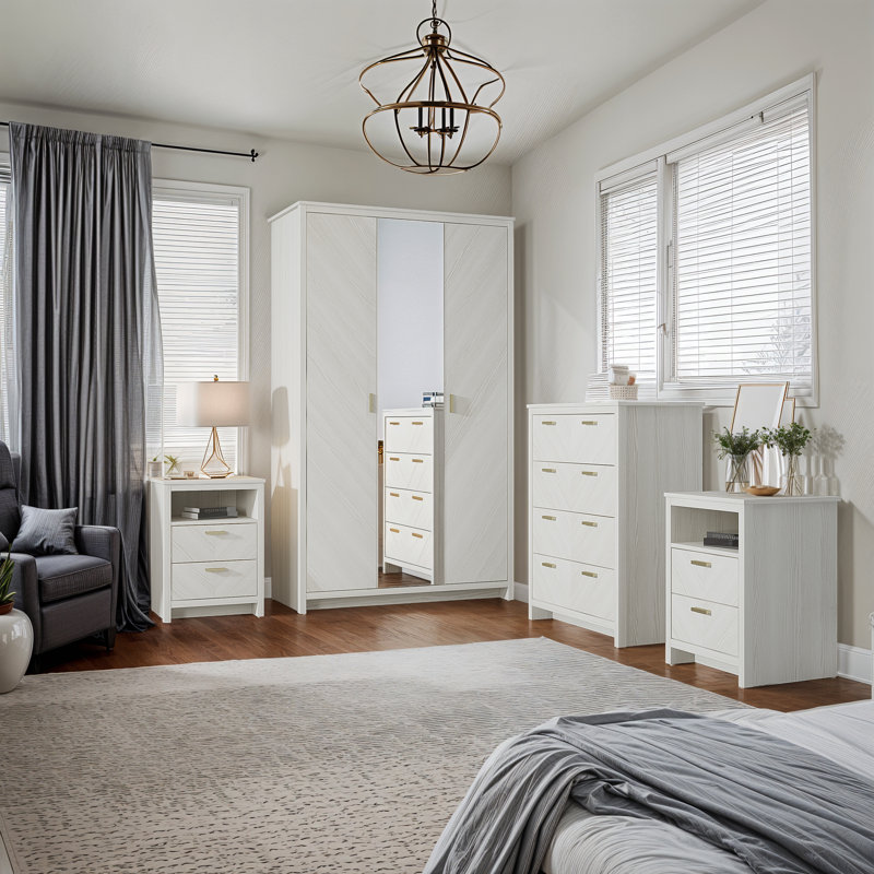 4 Piece Compact Bedroom Storage Set, New White
