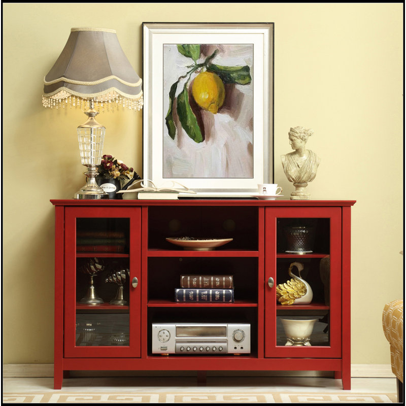 Armoire de rangement / buffet / console de télévision avec portes en verre, rouge