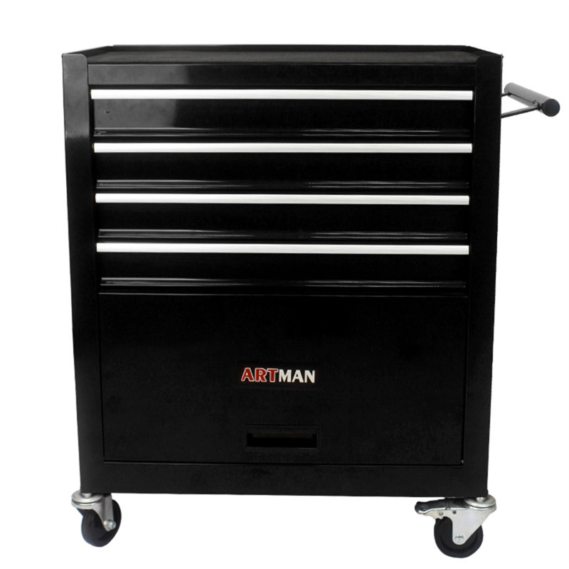 4 DRAWERS MULTIFUNCTIONAL TOOL CART WITH WHEELS, Black