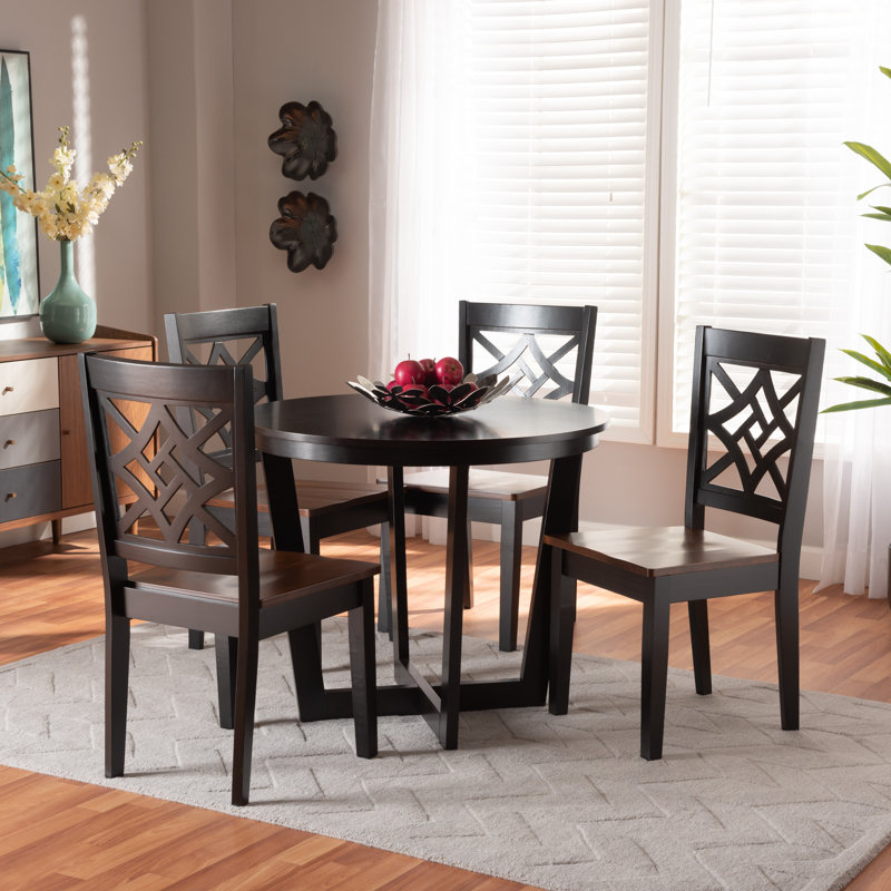 Lemuel 5-Pc Dining Set in Dark Brown and Walnut Brown Finished Wood, 37.4'' H X 17.9'' W X 19.9'' D, Dark Brown