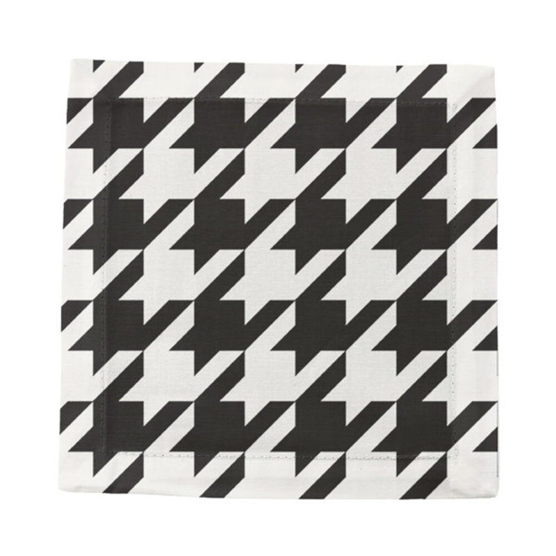 Hemstitch Cocktail 6" Linen/Cotton Blend Napkin, Black/White