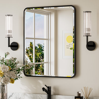 Beveled Bathroom Vanity Mirror with Aluminum Frame, Wall Accent Mirror, Tempered Glass