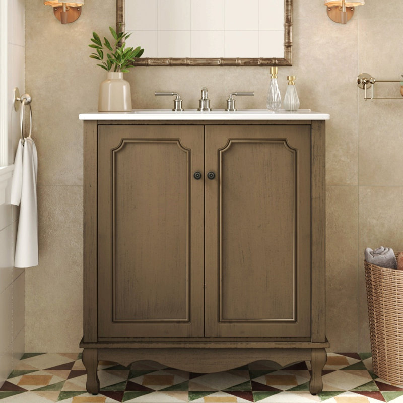 Meuble-lavabo de salle de bain rétro 30 po avec lavabo en céramique