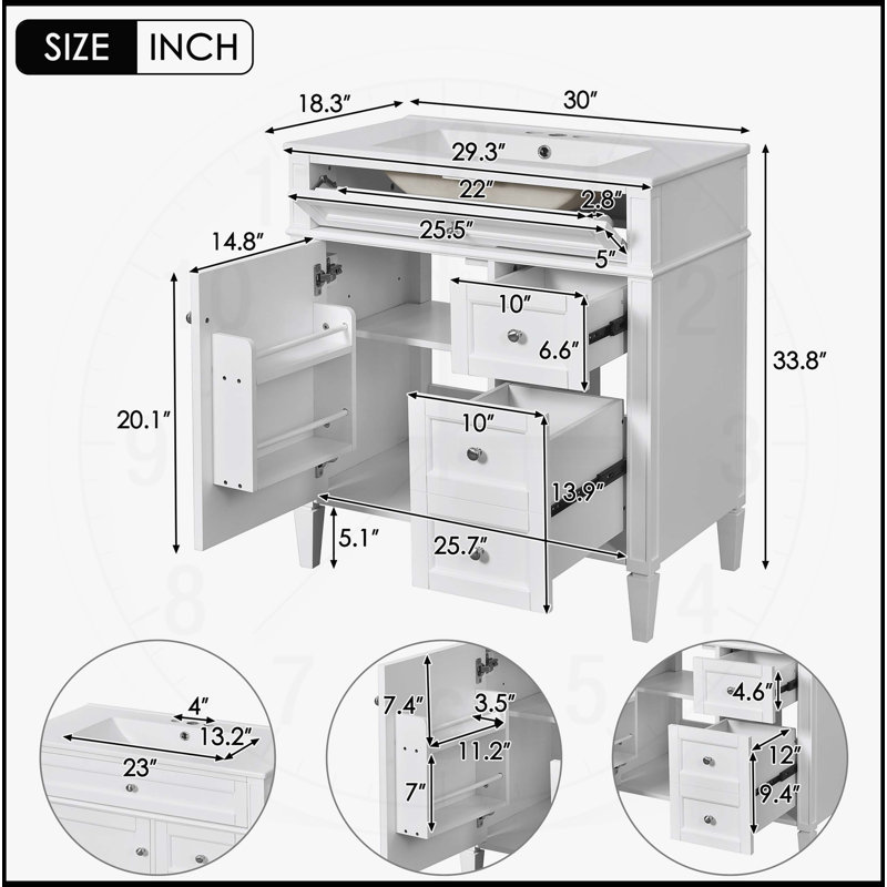 Meuble-lavabo de 30 po avec lavabo supérieur, Blanc