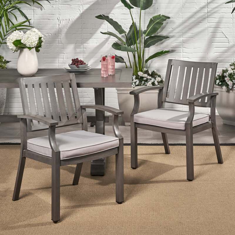 Chaise de salle à manger d'extérieur moderne en aluminium avec coussin (ensemble de 2)