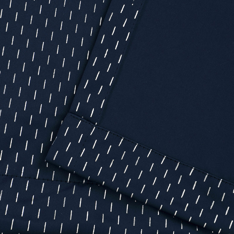 Wiechmann Geometric Shimmer Abstract Room Darkening Curtain Panel Set, Navy Blue, 26" W x 84" L