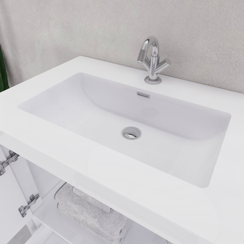Ensemble de meuble-lavabo simple 29,6 po Eden, Blanc brillant / bleu