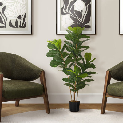 Figuier lyre artificiel de 105 cm (41,25 po), plante d'intérieur en pot avec de vraies feuilles vertes au toucher, idéale pour la décoration de la maison ou du bureau.