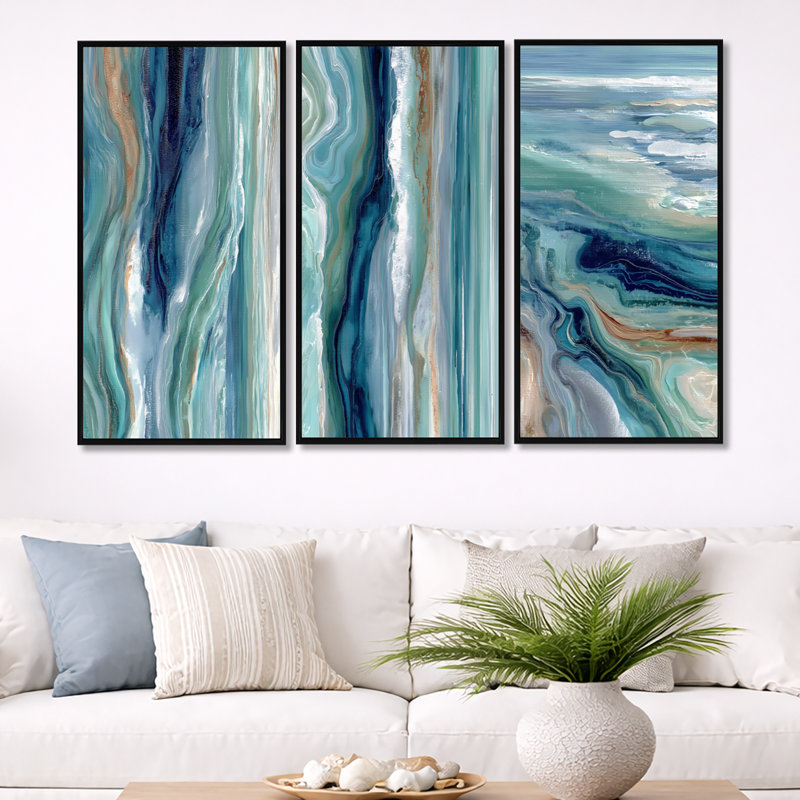 «Green River», impression sur toile 3 pièces, 40" H x 60" W, Black Floater Framed