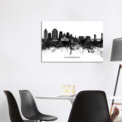 Sacramento Skyline Black & White 1 Piece Wrapped Canvas Wall Art