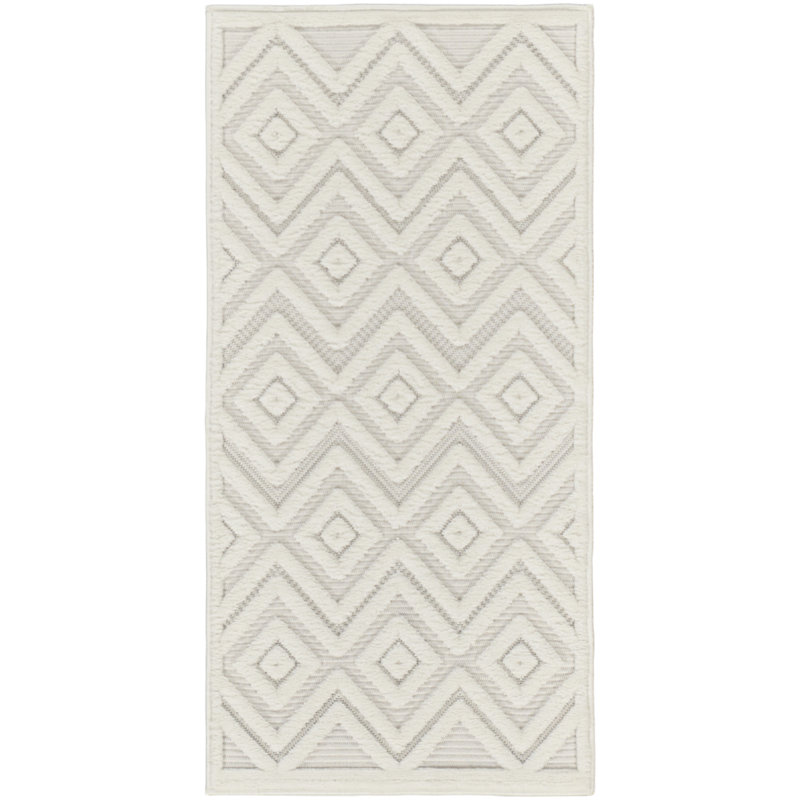 Foundry Select Versatile Diamond Ivory/White Indoor/Outdoor Area Rug, Rectangle 3' x 5'