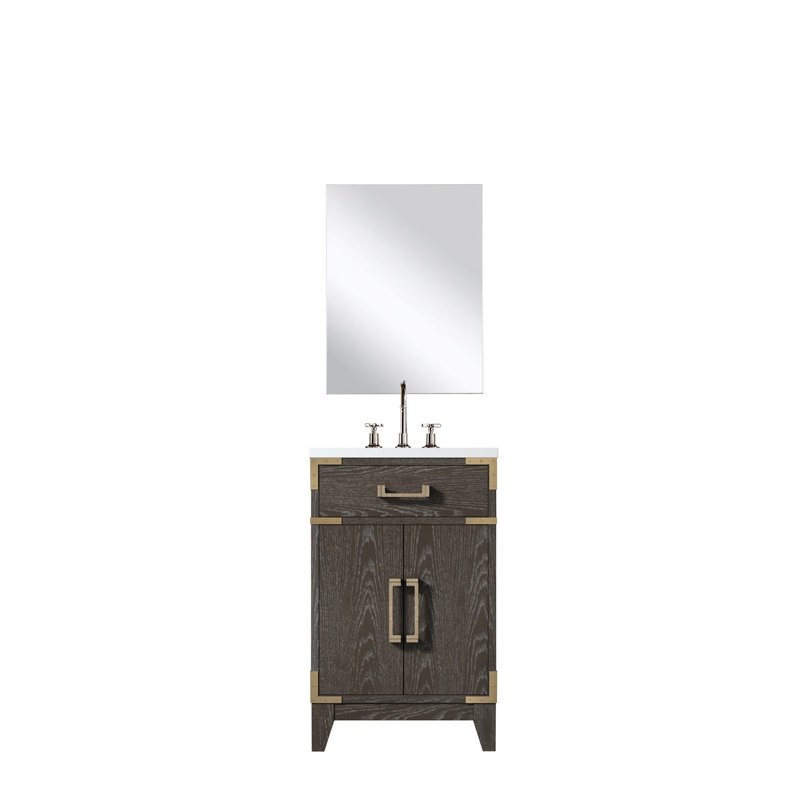 Ensemble de meuble-lavabo simple en chêne brun l 20 po x P 18 po, comptoir en acrylique, miroir et robinet 18 po, Brun