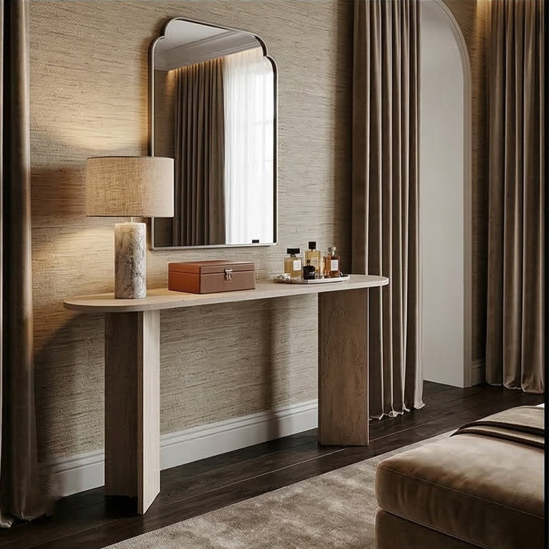 Console de vestibule Everly Curvilinear, Travertin