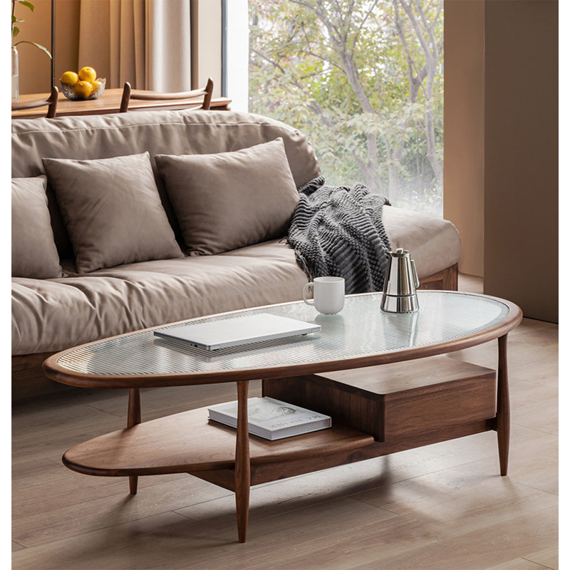Tempered glass solid wood coffee table