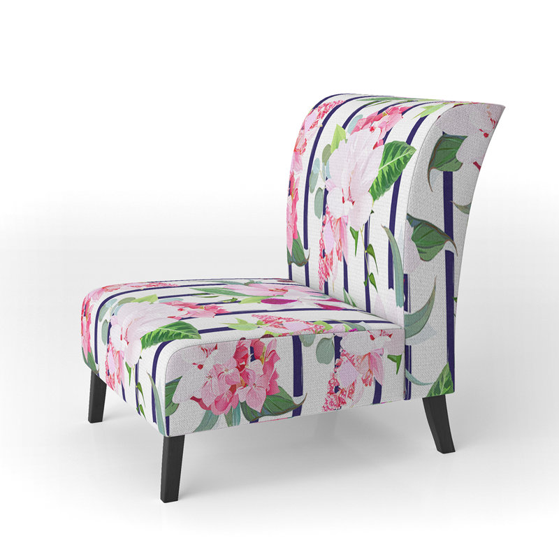 Pink And White Tropical Flowers - Upholstered Patterned Accent Slipper Chair