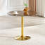 Table ronde légère en verre de luxe avec pilier en métal doré pour petits espaces