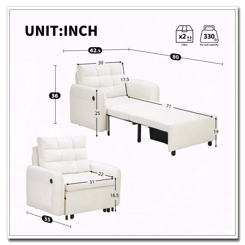 Canapé-lit 3 en 1, Beige