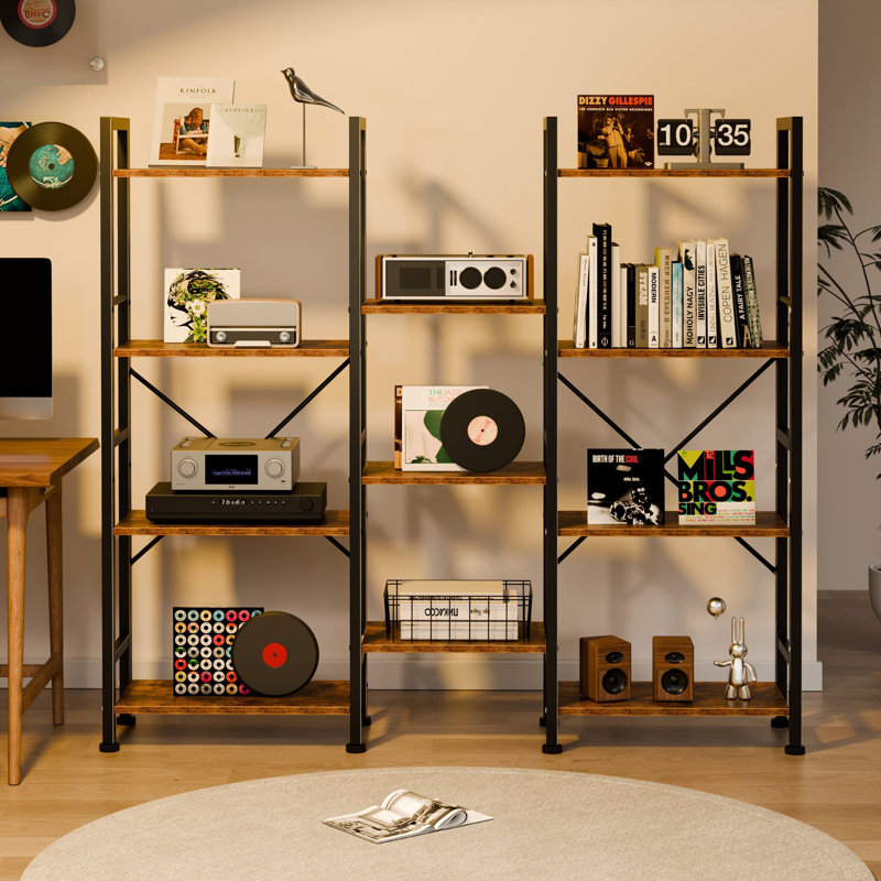 Étagère de rangement en bois et en métal avec tablettes ouvertes pour le bureau à domicile, 4 niveaux