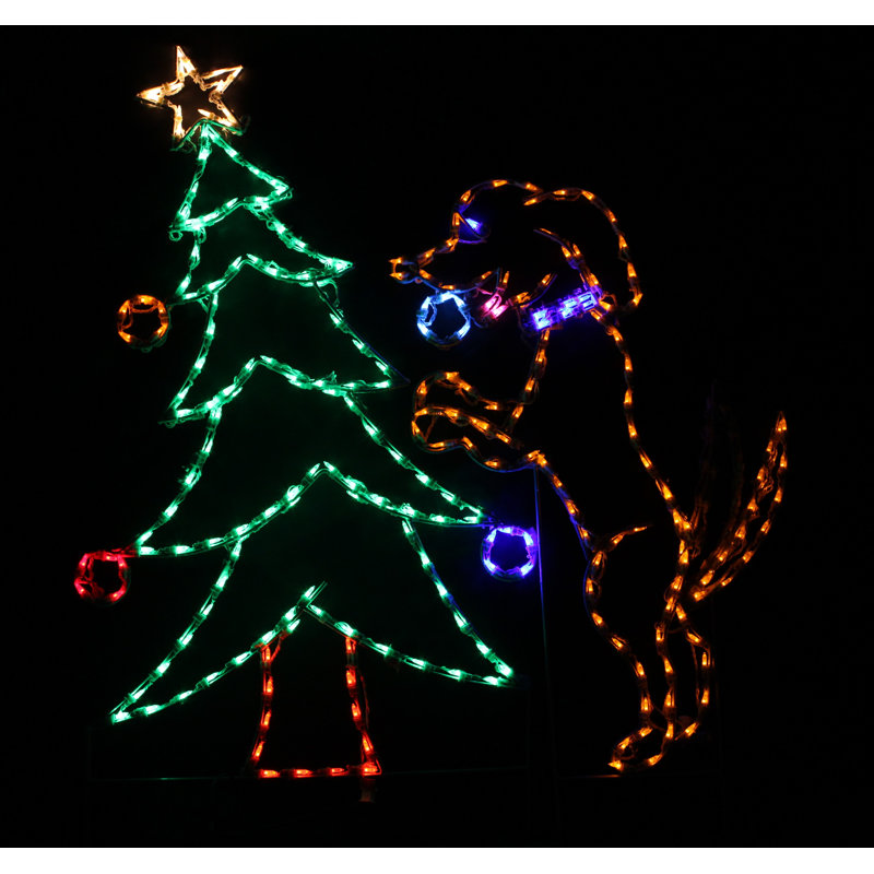 Animated Dog Decorating Christmas Tree Holiday Lighted Display