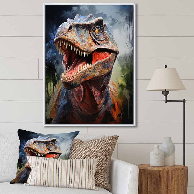 Portrait de dinosaure bleu préhistorique bleu - dinosaure, art mural, Cadre flottant blanc, H 20 po x l 12 po