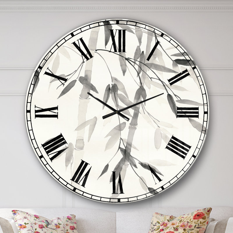 Horloge murale Swigart Bamboo Leaves II, Surdimensionné, Swigart feuilles de bambou simplistes V