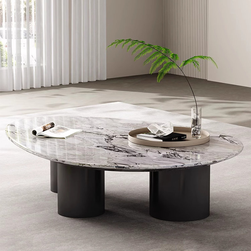 Modern minimalist marble coffee table, 15" H x 59.1" L x 31.5" W, White