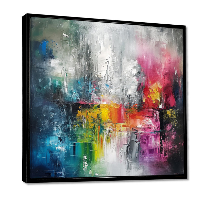 Arc-en-ciel rétro vibrant - décoration murale abstraite, Cadre flottant noir, H 30 po x l 30 po