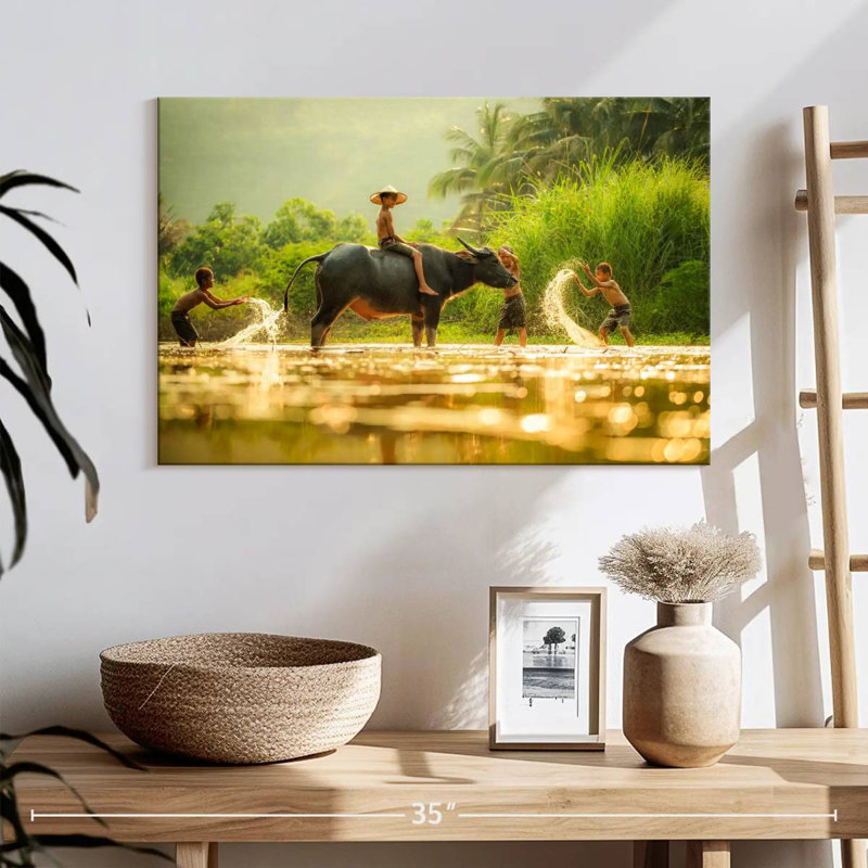 Brampt Boys With A Buffalo, 16" H x 24" W