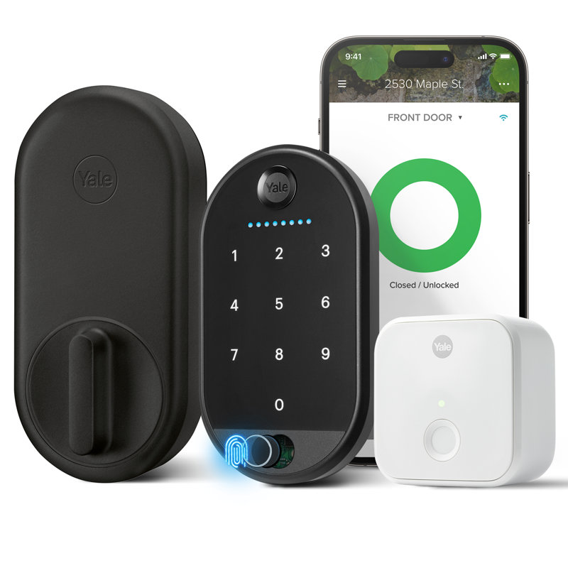 Verrou d'approche Yale avec pont Wi-Fi et clavier à empreinte digitale, Noir mat