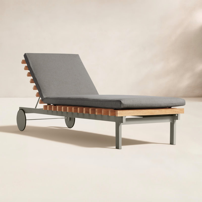 Perch Outdoor Teak Chaise Lounge, Toohey Charcoal, Charcoal