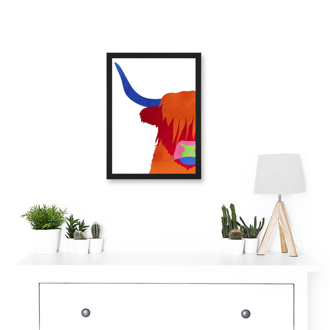 Bright Highland Scottish Cow Bull Coo Colourful - Single Picture Frame Print